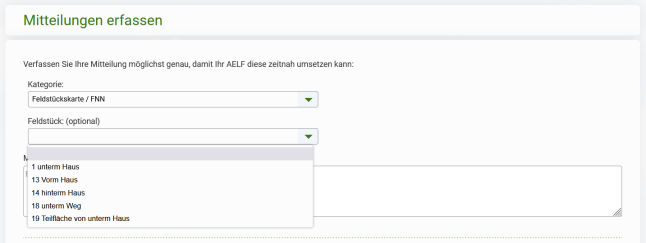 Auswahl eines Feldstücks als Zusatzinformation