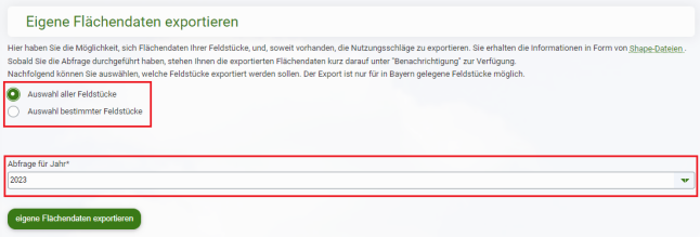 Eigene Flächendaten exportieren