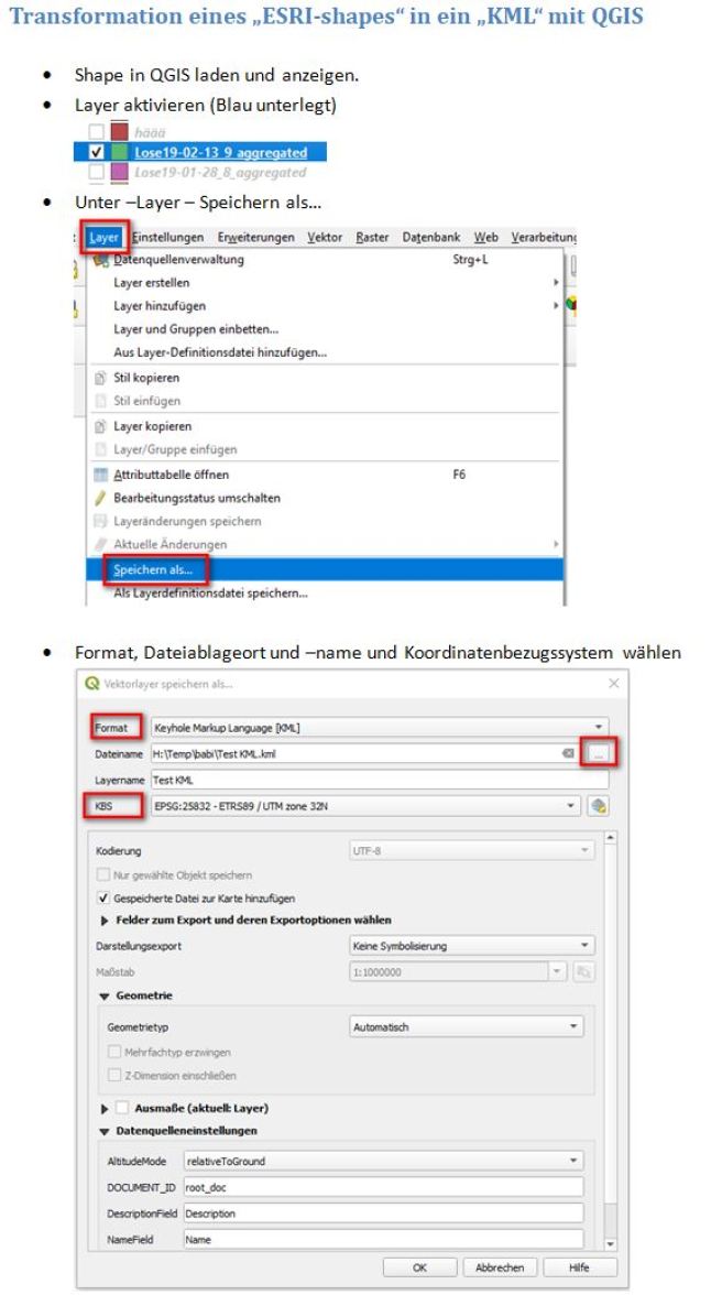 Vorgehensweise zur Umwandlung von Shape-Dateien ind kml-Dateien mittels QGIS